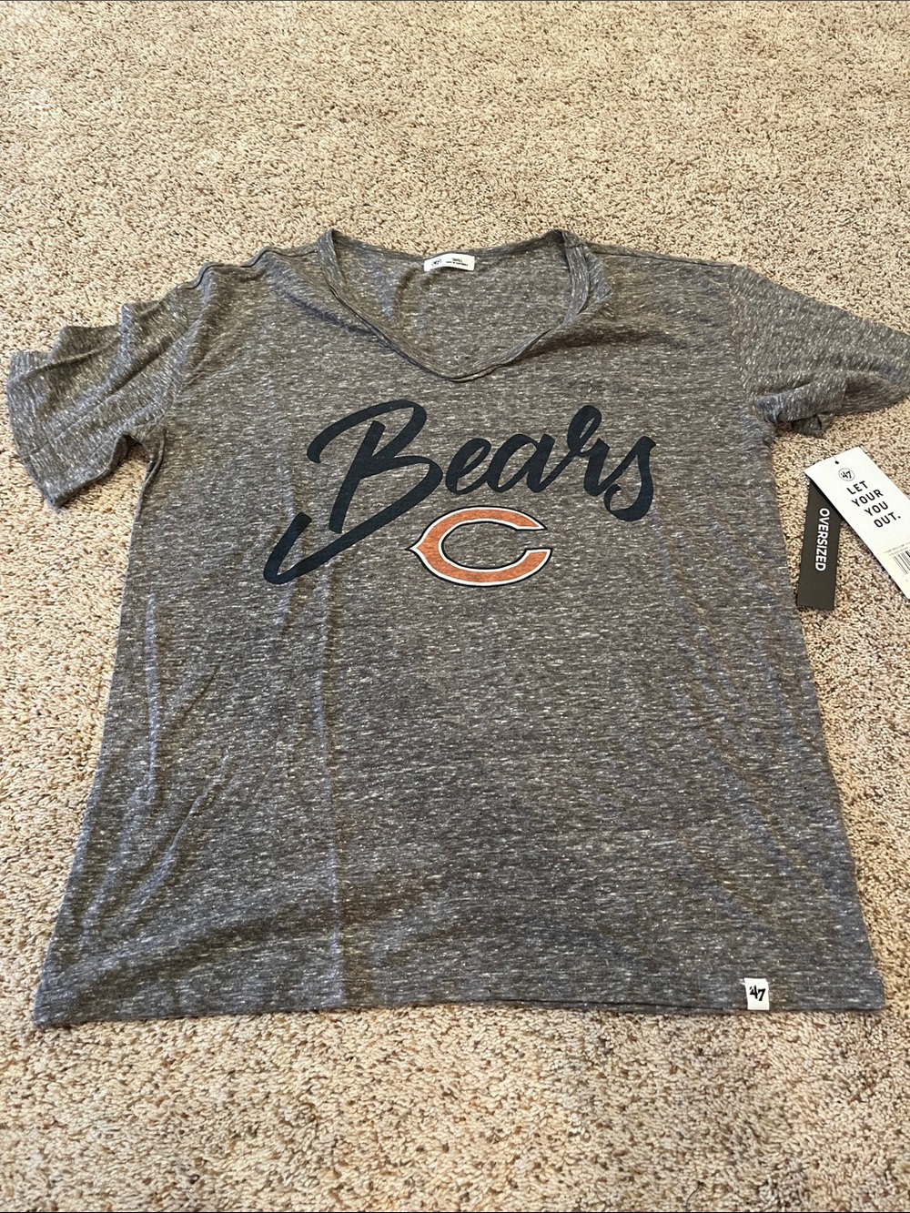 '47 Gray Chicago Bears Script Tee with Orange C Logo